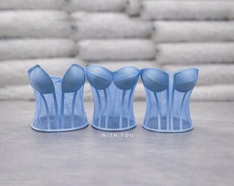 Blaues Korsett Top: Sheer Mesh Boned Bustier mit Satin Cups, Handgefertigte Dessous