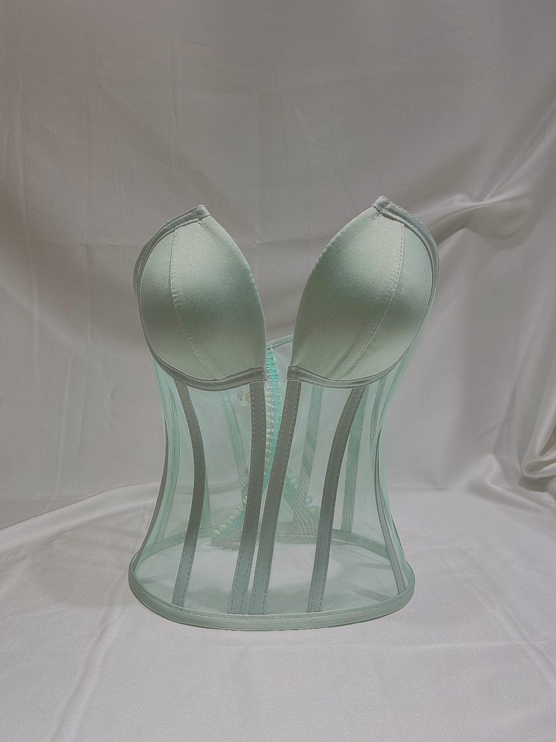 Corset transparent Haut bustier corset Lingerie de mariée Corset évasé Cadeau nuptiale de douche Corset sur la poitrine Bustier en résille image 5