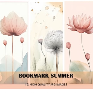 12 bookmark templates, Flowers bookmarks Clipart I Digital Download, 12 High Quality JPG
