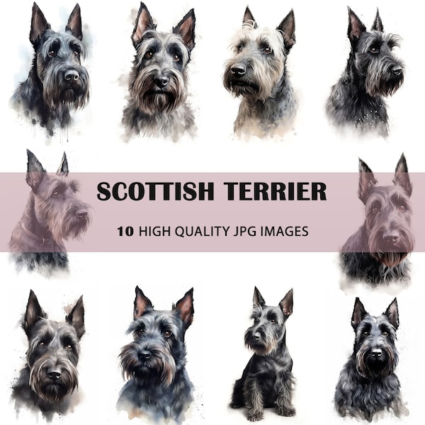 Pastel Aquarelle Scottish Terriers clipart pour Invitations numériques, Affiches numériques, Scrapbook I Téléchargement numérique, 10 JPG de haute qualité