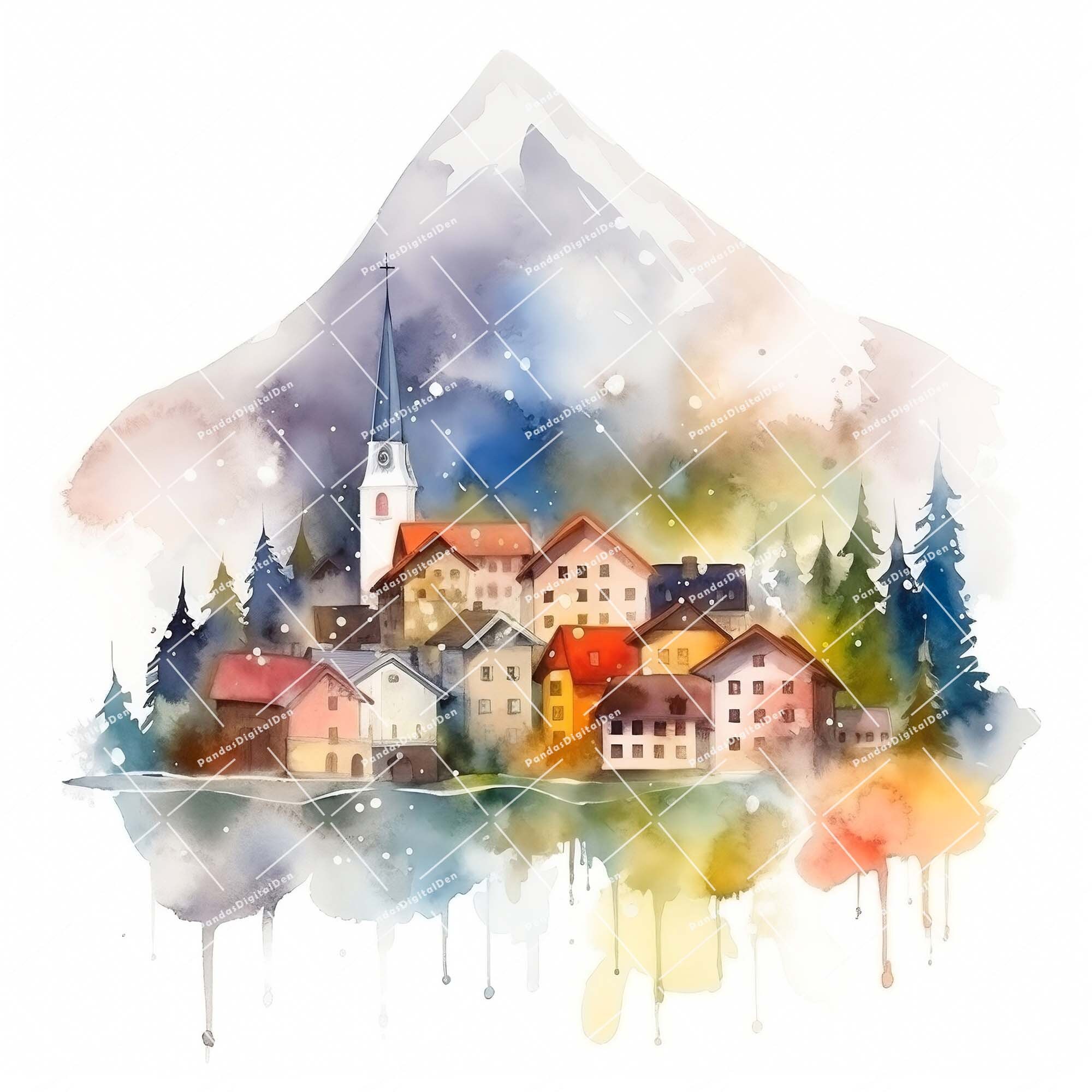 Watercolor the Alps Clipart for Digital Invitations, Digital Posters