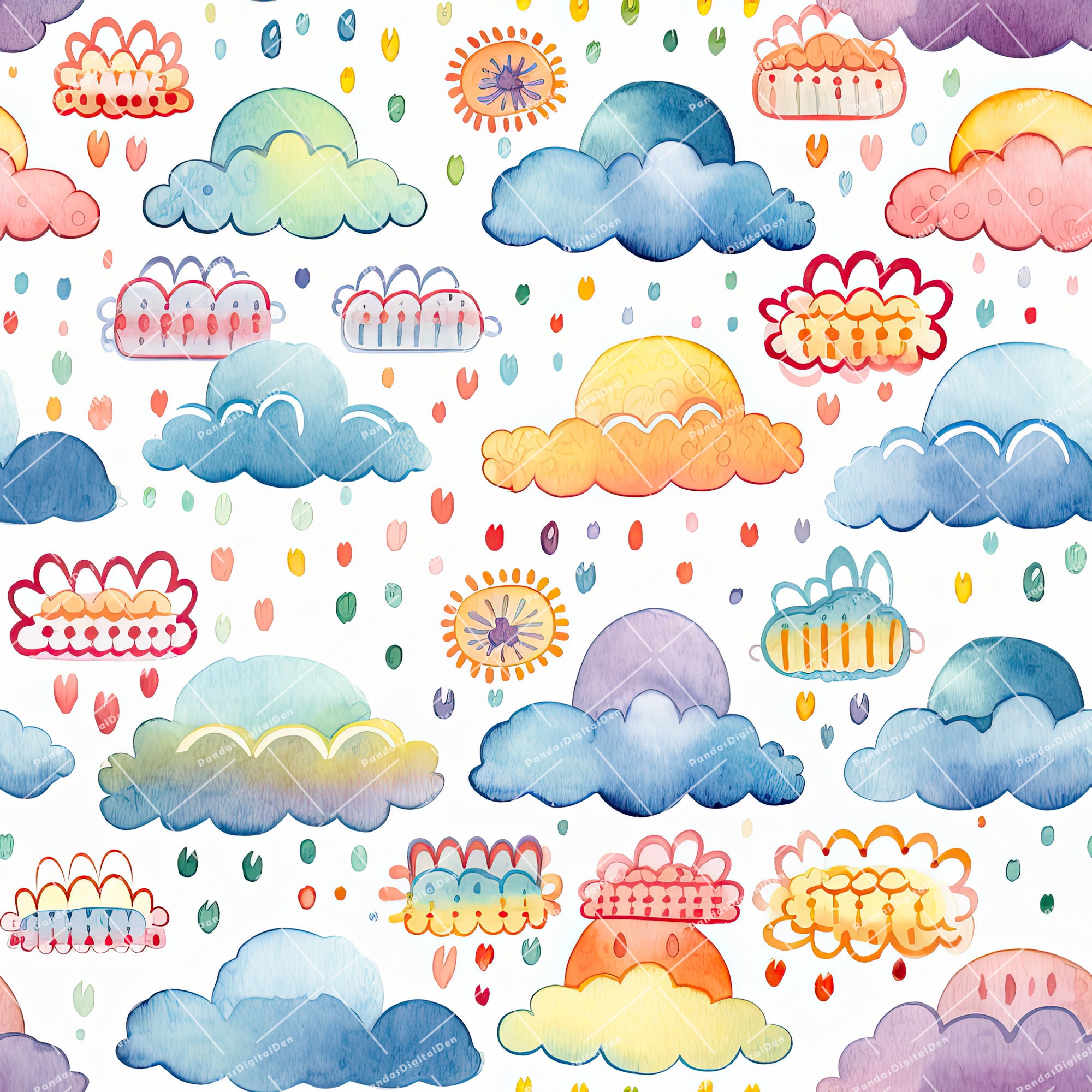 16 Watercolour Seamless Cloud Texture - Seamless Pattern - Folk Art ...