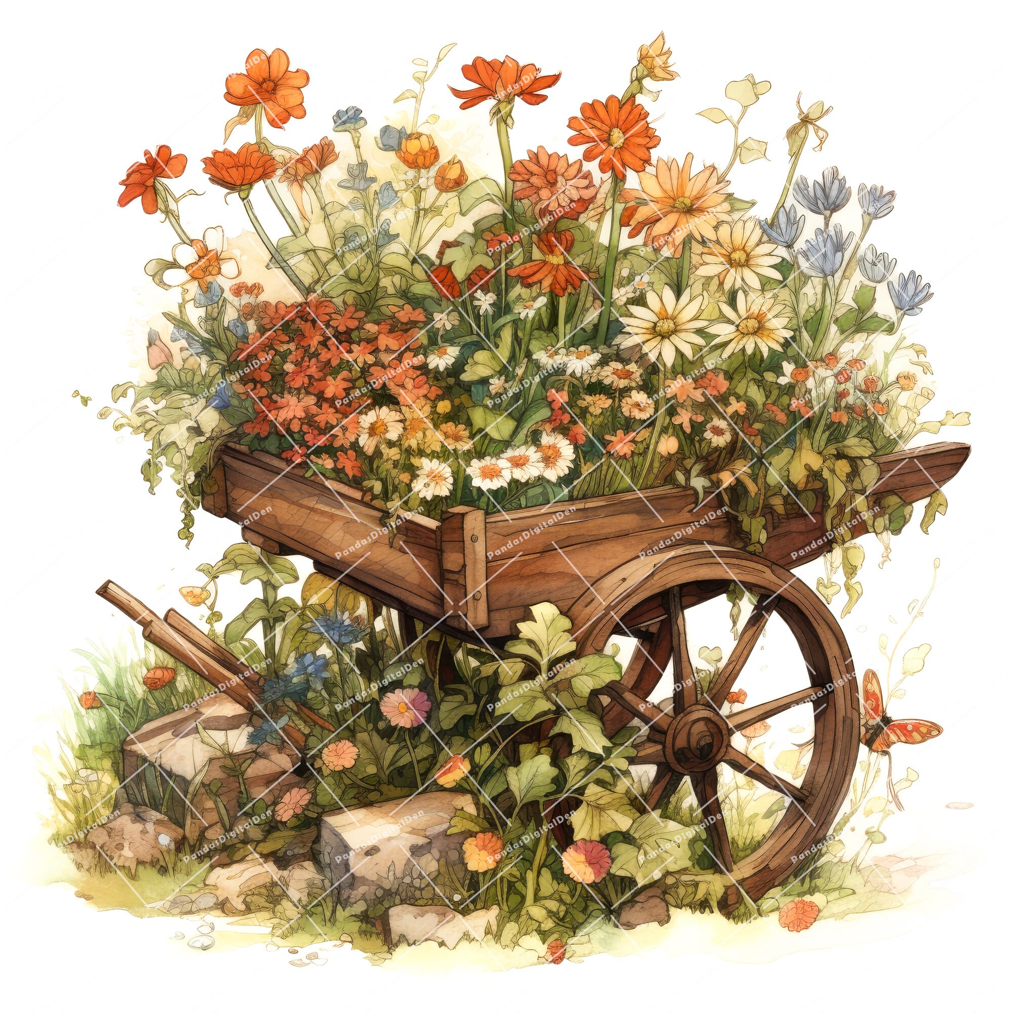 Watercolor Garden Wheelbarrow Clipart for Digital Invitations Etsy
