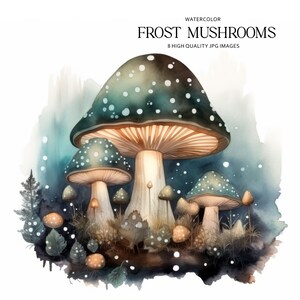 8 Arti di funghi acquerello - clipart foresta - clipart magica - clipart blu profondo I Download digitale, 8 JPG di alta qualità