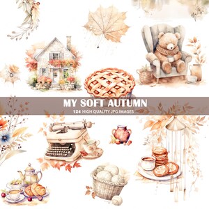 Muted Autumn Watercolor Clipart: 124 JPG Images (Digital Download)