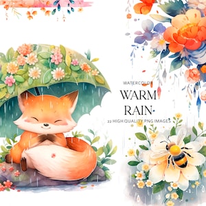 Aquarela Chuva Quente Clipart I Aquarela Clipart Floresta I Cartões Clipart I Chuvoso Clipart I Premade Clipart