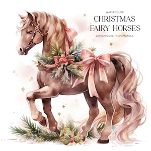 Watercolor Christmas Fairy Horse Clipart Set: 20 JPG Images (Digital Download)