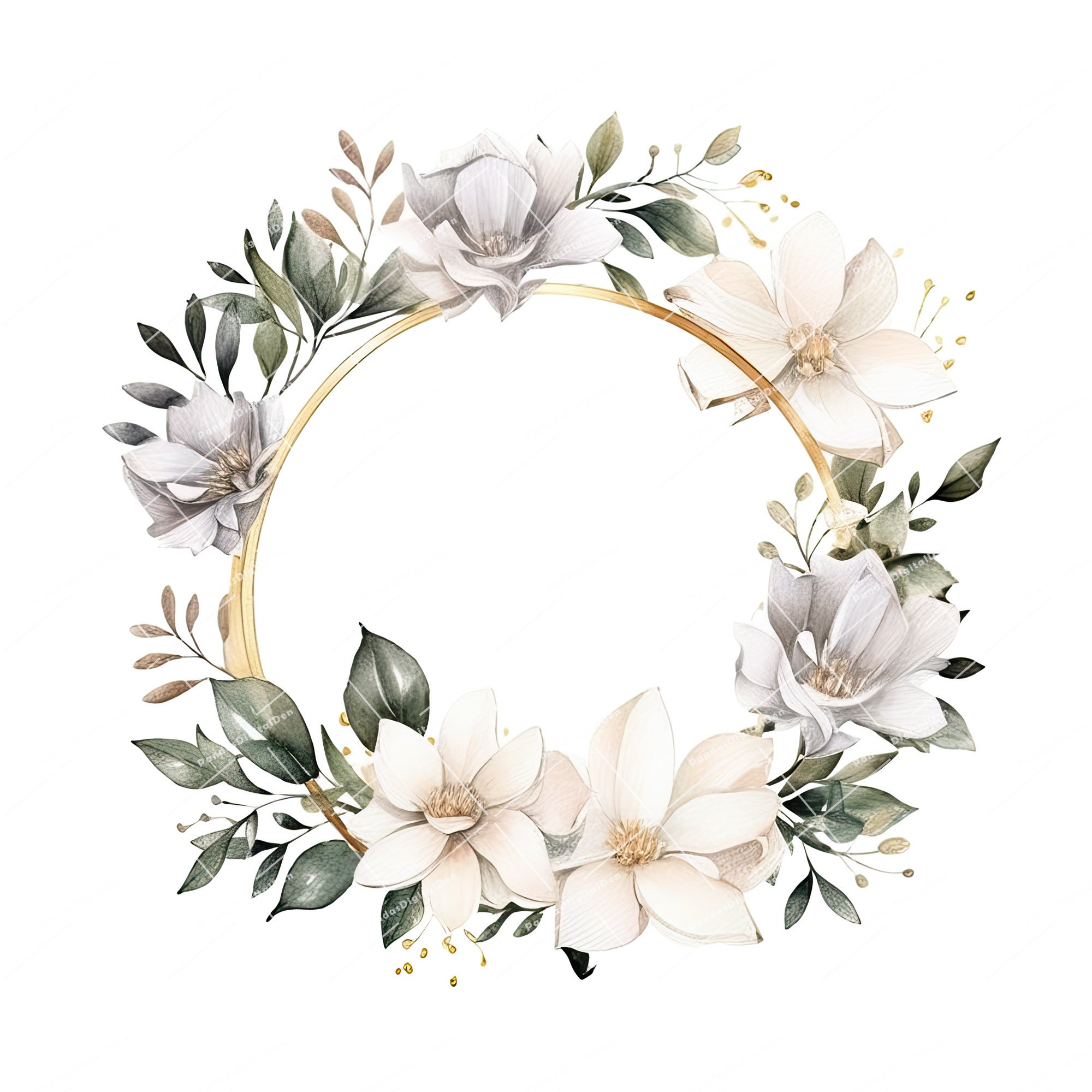 20 Watercolor White Flower Frames and Wreaths Clipart for Digital