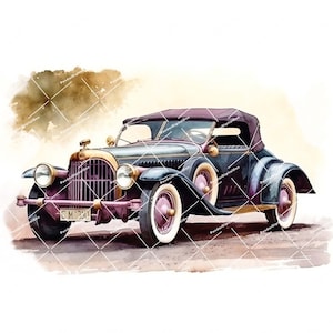 Watercolor Retro Car Clipart: Digital Scrapbook Image (Digital Download)