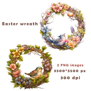 Watercolor Easter Wreath Clipart: Floral Spring Design (PNG Digital Art)