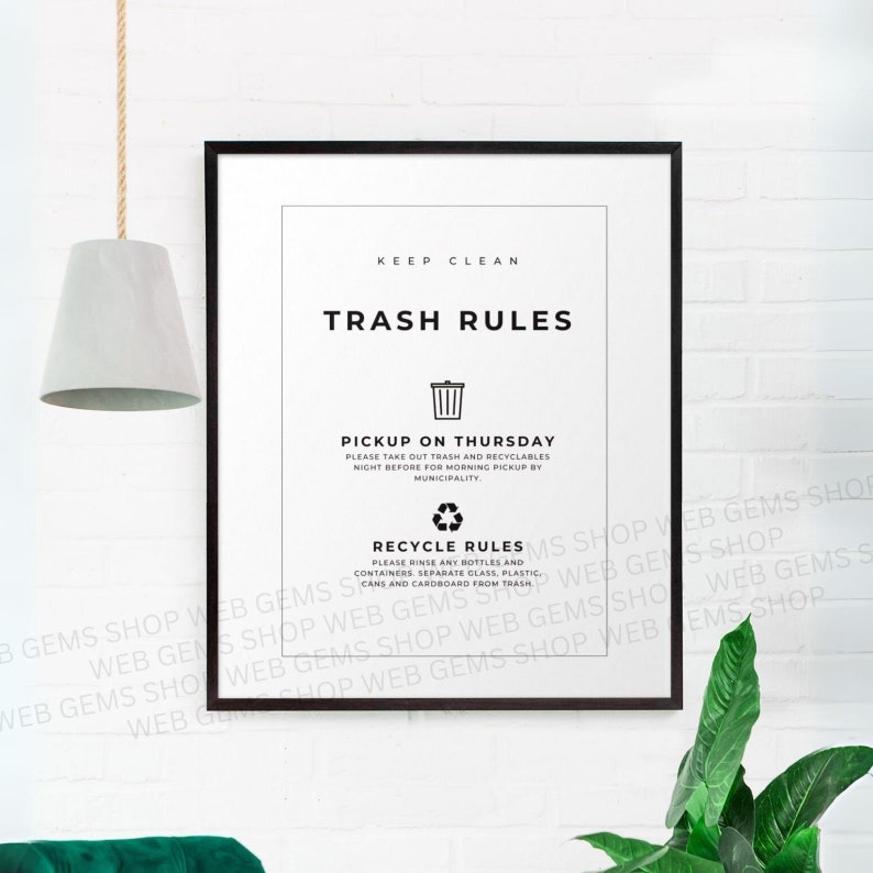 Airbnb Trash Rules, Garbage Day Sign, Airbnb House Rules, Recycle Sign