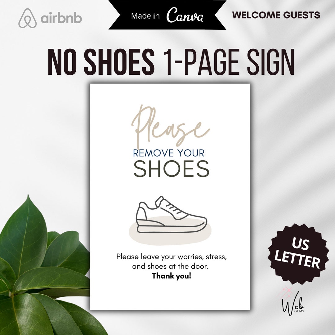 airbnb 靴禁止サインテンプレート：バケーションレンタルドアポスター