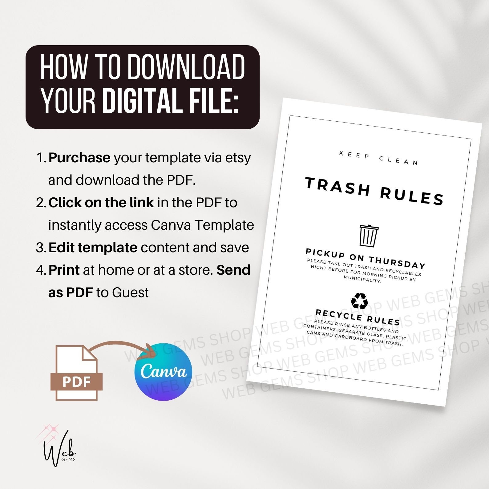 Airbnb Trash Rules, Garbage Day Sign, Airbnb House Rules, Recycle Sign