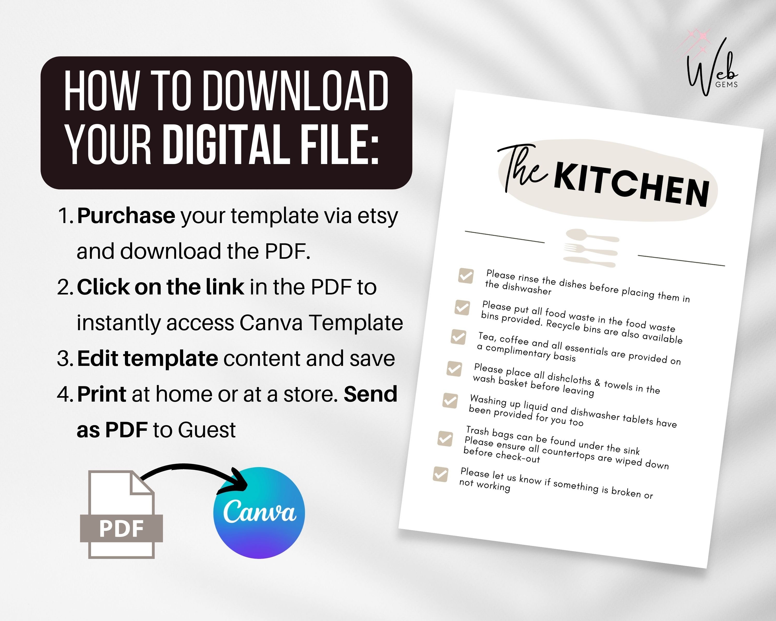 Airbnb Kitchen Rules Sign: Printable Guest House Rules (digital ...