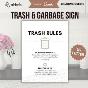 Airbnb Trash Sign, Trash Day Reminder, Garbage Day, Airbnb Sign, House Rules, Airbnb Sign Template, Host, Welcome, Trash Rules, Trash Pickup