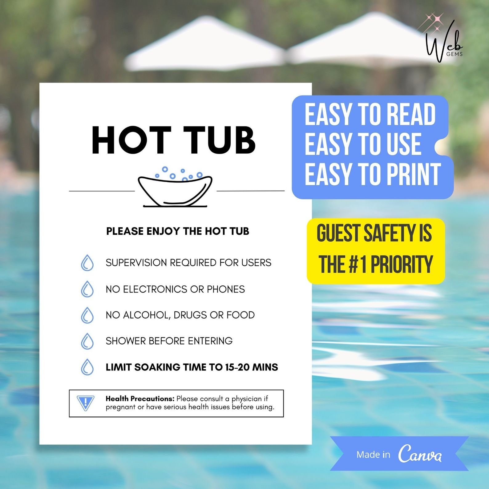 Hot Tub Rules Sign, Hot Tub Signs, Hot Tub Rules, Pool Safety Sign, Hot ...