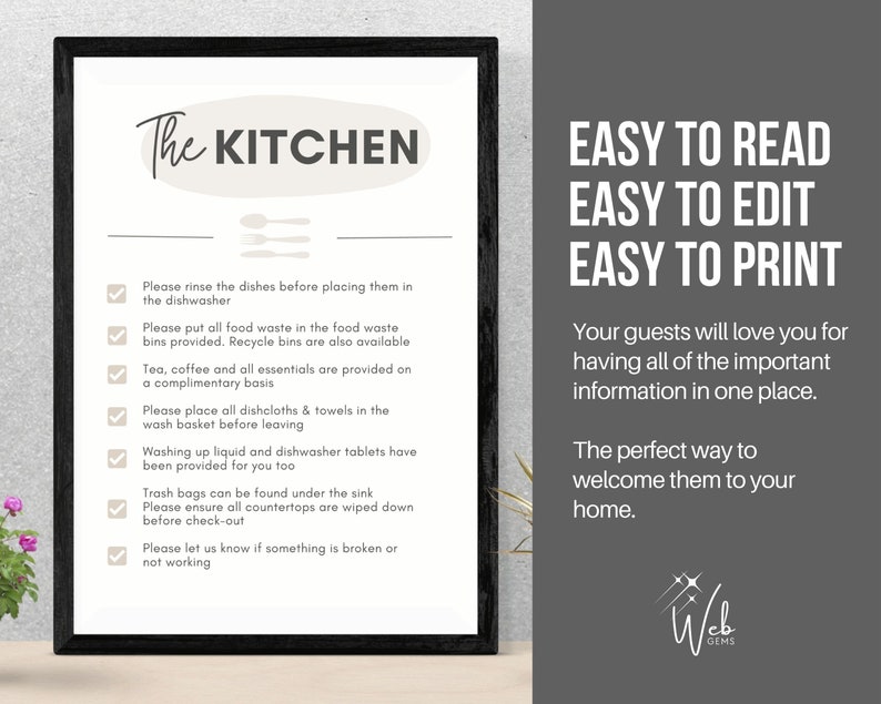 Airbnb Kitchen Rules Sign: Printable Guest House Rules (digital ...