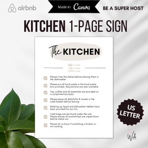 Airbnb Kitchen Sign, Kitchen Sign, Kitchen Rules, Airbnb Signs Template, Printable, Super Host, Airbnb House Rules, Airbnb Sign