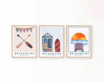Conjunto de arte de parede de praia em aquarela: decoração náutica costeira (download digital)