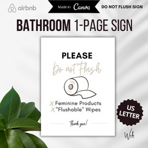 Flush Only Toilet Paper, Natural Waste Printable Sign,  Bathroom Sign, Do Not Flush, Airbnb Bathroom Sign, Toilet Sign