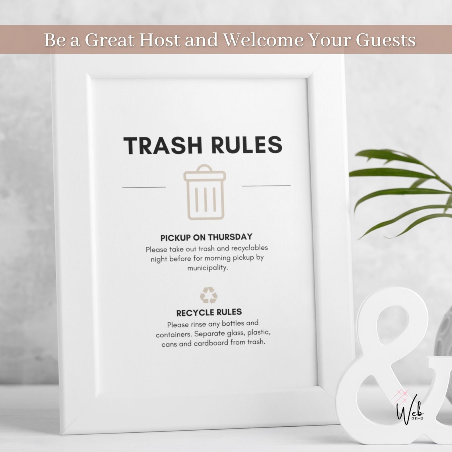 Airbnb Trash Rules, Garbage Day Sign, Airbnb House Rules, Recycle Sign