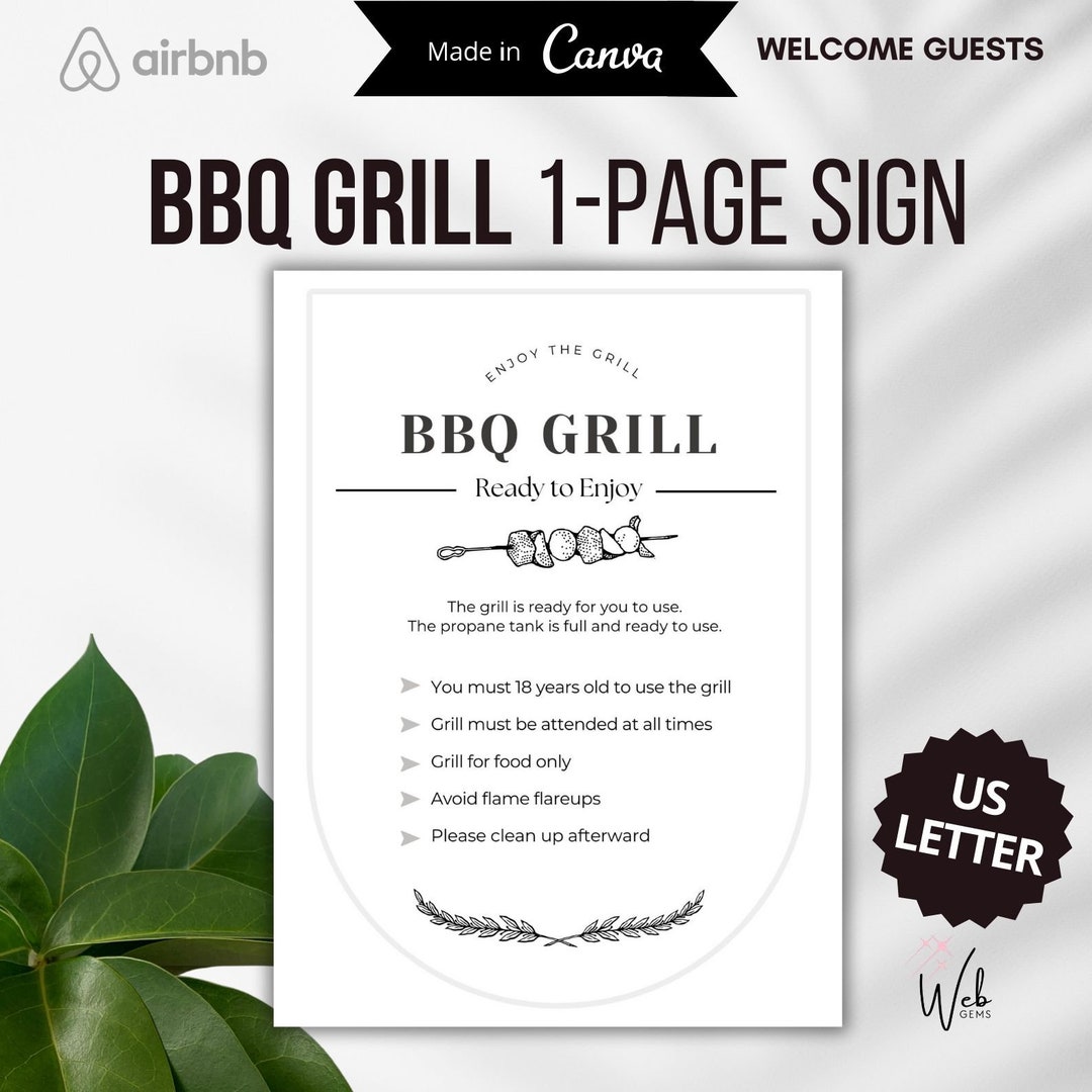 Airbnb Grill Rules, Airbnb BBQ Sign, BBQ Grill Sign, Outdoor BBQ, Grill