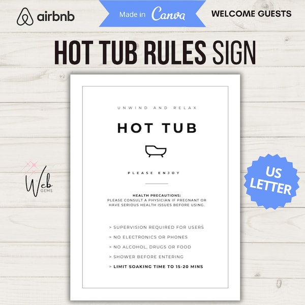 Hot Tub Rules Sign, Hot Tub Signs, Hot Tub Rules, Pool Safety Sign, Hot Tub Jacuzzi, Spa Sign, Spa Rules, Airbnb Sign,  Printable, VRBO