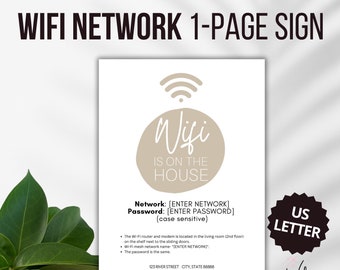 Editable WiFi Password Sign: Airbnb Guest Network (Digital Download)