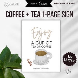 Airbnb Coffee Sign Template Editable, Coffee Sign for Kitchen, Coffee Poster, Tea Sign, Free Coffee, Kitchen Sign, Vacation Rental, VRBO