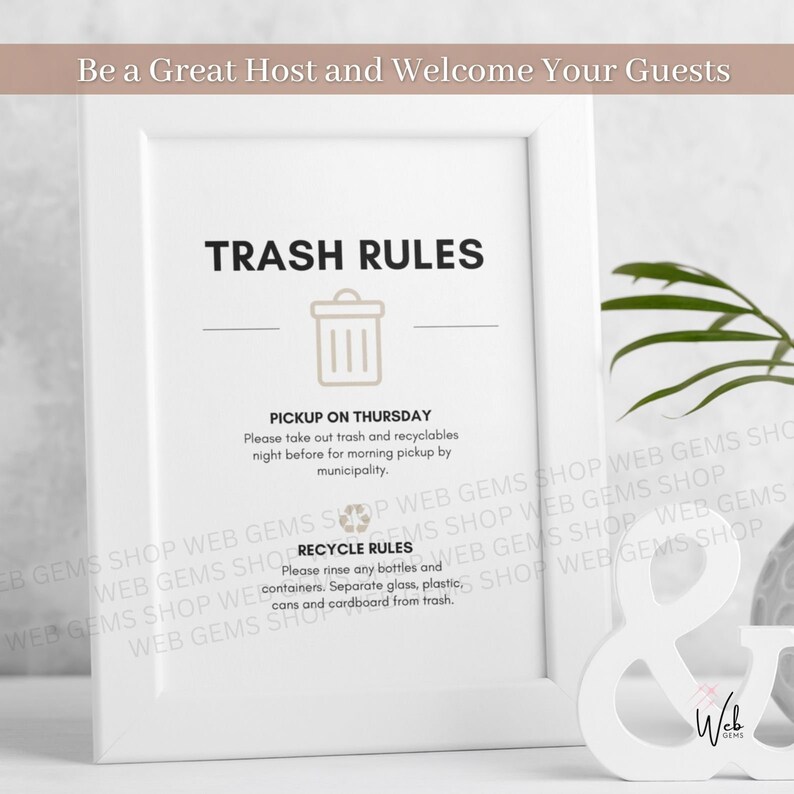 Airbnb Trash Sign, Trash Day Reminder, Garbage Day, Airbnb Sign, House