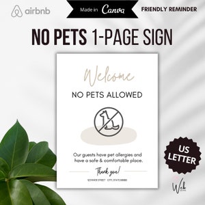 Airbnb No Pets Sign Template: Vacation Rental Reminder (Digital Download)