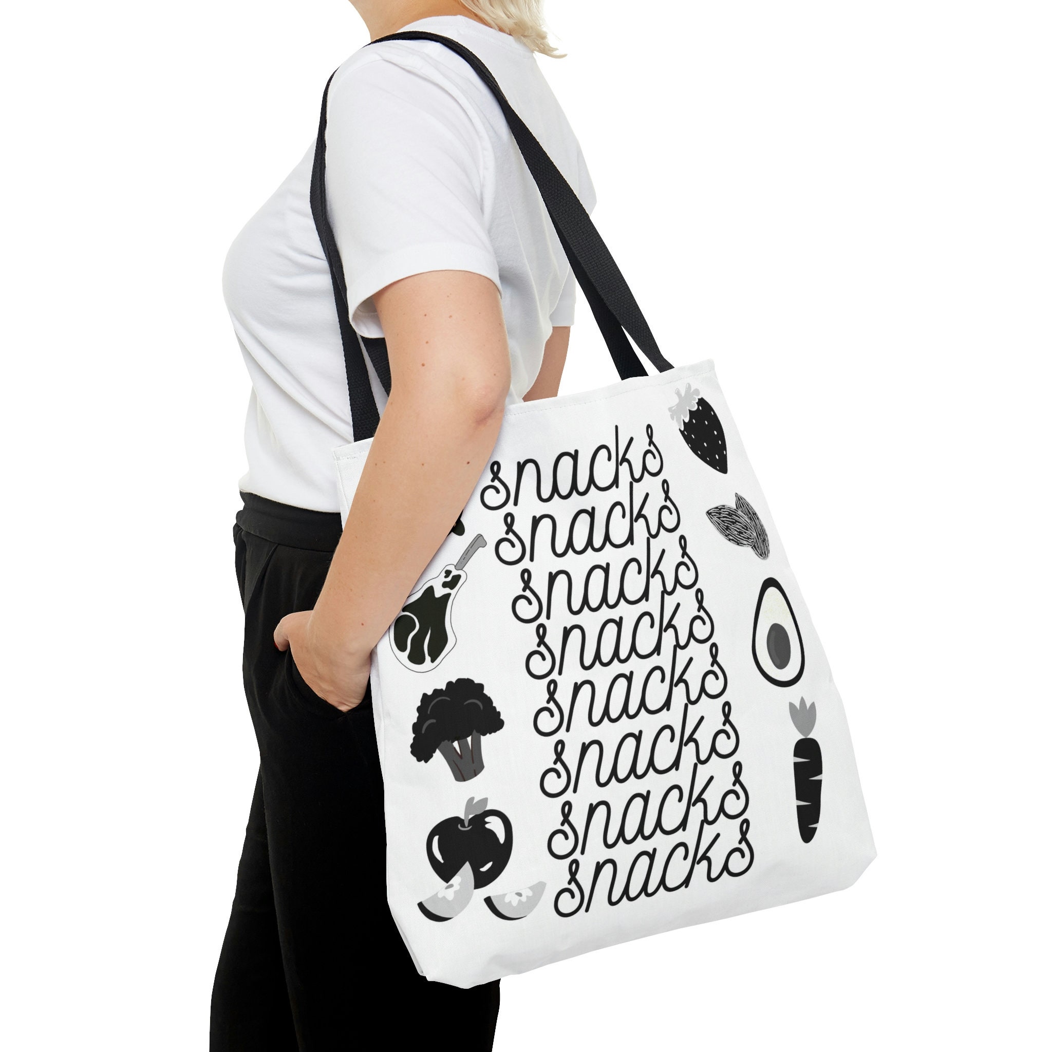 Snack Food Black and White AOP Tote Bag, Mom Bag, Mom Tote