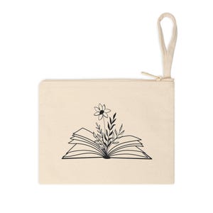 wild flower open book Cotton Zipper Pouch