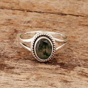 Handmade Green Moss Agate Ring: 925 Sterling Silver, Rose Gold Vermeil