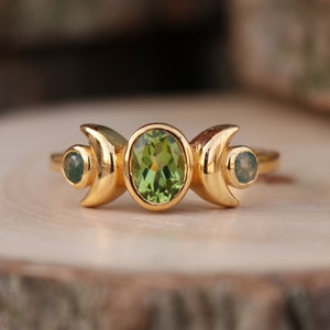Peridot & Moss Agate Ring, 18k Gold Plated 925 Sterling Silver Ring, Handmade Ring, Solitaire Ring, Stacking Ring, Anniversary Gift For Her