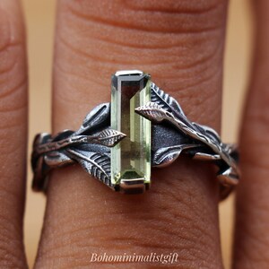 Peridot Branch Ring, 925 Sterling Silver Ring, Handmade Nature Ring, Bar Gemstone Ring, Silver Tree Branch Ring, Birthday Gift For Her