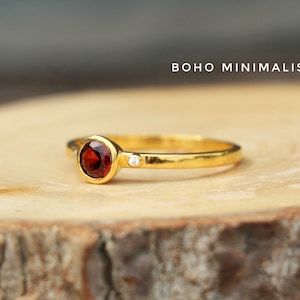 Garnet Solitaire Ring: 18k Gold Vermeil, Sterling Silver Promise Ring