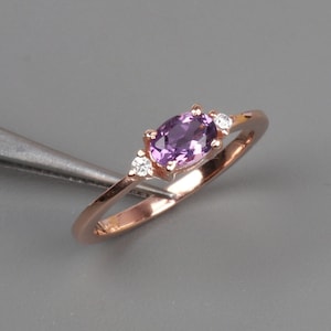 Natural Amethyst Ring, 18k Rose Gold Vermeil, Handmade Ring, Purple Amethyst Rose Gold Ring, Oval Cut Amethyst Ring, Minimalist Ring For Her