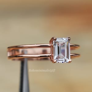 Anello ottagonale in moissanite fatto a mano: anello di fidanzamento in argento sterling 925 placcato oro rosa 18 carati