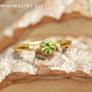 Peridot Ring, 18k Gold Vermeil 925 Sterling Silver Ring, Minimal Solitaire Ring, Engagement Ring, Wedding Jewelry, Birthstone Gift For Her