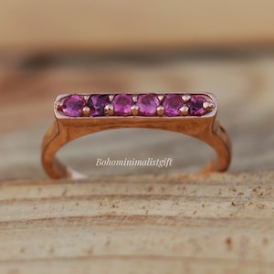 Pink Tourmaline Ring, Six Stone Solitaire Ring, 18k Rose Gold Plated, 925 Sterling Silver Ring, Women&#39;s Wedding Jewelry, Dainty Gift For Her