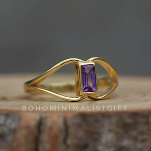 Handmade Amethyst Ring: 18k Gold Plated Sterling Silver, Minimalist Jewelry