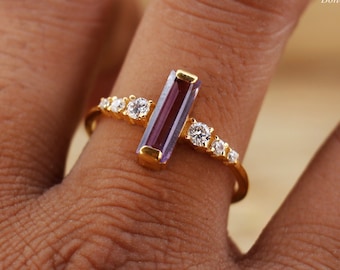 Amethyst Bar Ring: 18k Gold Plated Sterling Silver Solitaire