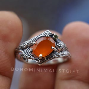 Carnelian Twig Ring: Handmade 925 Sterling Silver Nature Ring