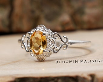 Natural Citrine Ring, 925 Sterling Silver Ring, Handmade Ring, Engagement Ring, Boho Solitaire Ring, Anniversary Ring, Birthday Gift For Her