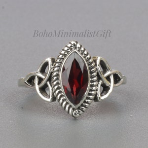 Natural Garnet Ring, 925 Sterling Silver Ring, Handmade Ring, Trinity Ring, Engagement Ring, Anniversary Ring, Minimalist Ring, Gift For Her