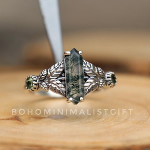 Moss Agate Peridot Ring: Sterling Silver Branches, Handmade Wedding Jewelry