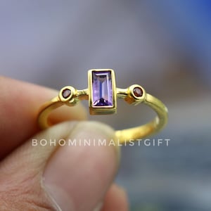 Handgemachter Amethyst & Granat Ring: 18k vergoldetes Sterling Silber