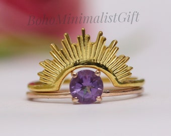 Amethyst Crown Ring: 18k Gold Vermeil Sterling Silver Engagement Ring