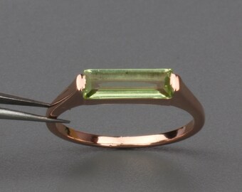 Handmade Peridot Ring: 18k Rose Gold Plated Sterling Silver Band, Green Gemstone, Statement Jewelry